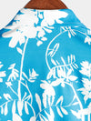 Men's Holiday Flower Print Button Up Floral Short Sleeve Summer Blue Shirt