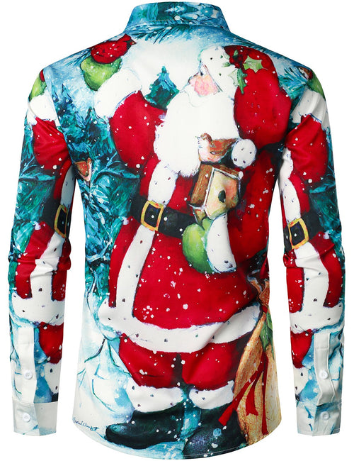 Men's Santa Claus Christmas Print Regular Fit Long Sleeve Shirt