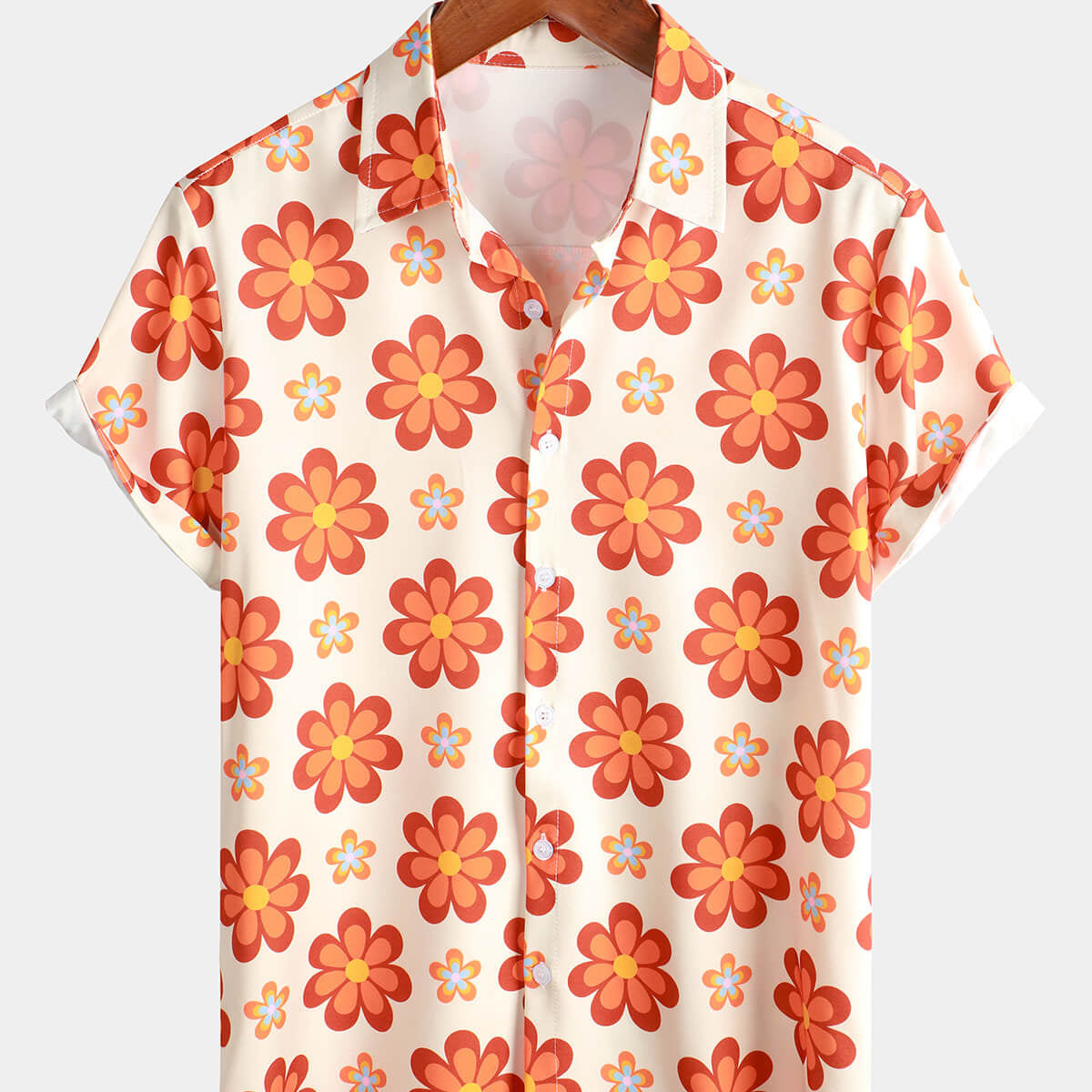 Men's Vintage Floral Button Up Short Sleeve Beach Disco Summer 70s Retro Hawaiian Shirt