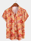 Men's Vintage Floral Summer Party Button Up 70s Short Sleeve Retro Orange Hawaiian Shirt