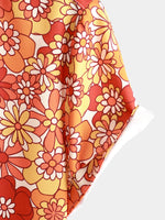 Men's Vintage Floral Summer Party Button Up 70s Short Sleeve Retro Orange Hawaiian Shirt