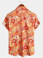 Men's Vintage Floral Summer Party Button Up 70s Short Sleeve Retro Orange Hawaiian Shirt