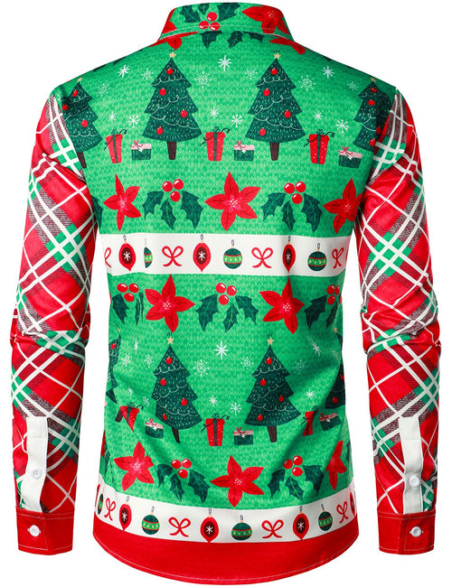 Men's Christmas Themed Regular Fit Red Plaid Long Sleeve Shirt