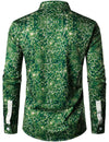 Men's Christmas Tree Funny Outfit Xmas Themed Top Holiday Green Button Long Sleeve Shirt