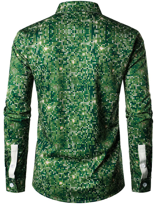 Men's Christmas Tree Funny Outfit Xmas Themed Top Holiday Green Button Long Sleeve Shirt
