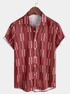 Men's Casual Retro Red Striped Vintage Short Sleeve Cotton Button Up Lapel Shirt