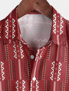 Men's Casual Retro Red Striped Vintage Short Sleeve Cotton Button Up Lapel Shirt
