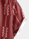 Men's Casual Retro Red Striped Vintage Short Sleeve Cotton Button Up Lapel Shirt