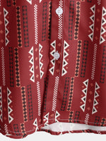 Men's Casual Retro Red Striped Vintage Short Sleeve Cotton Button Up Lapel Shirt