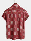 Men's Casual Retro Red Striped Vintage Short Sleeve Cotton Button Up Lapel Shirt