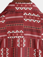 Men's Casual Retro Red Striped Vintage Short Sleeve Cotton Button Up Lapel Shirt