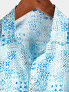 Men's Vintage Cotton Floral Print Blue Short Sleeve Shirt