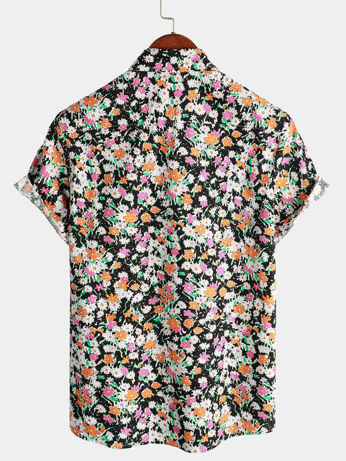 Men's Daisy Floral Print Short Sleeve Summer Shirt