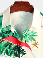 Men's Beige Christmas Print Regular Fit Short Sleeve Shirt