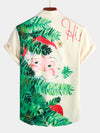 Men's Beige Christmas Print Regular Fit Short Sleeve Shirt