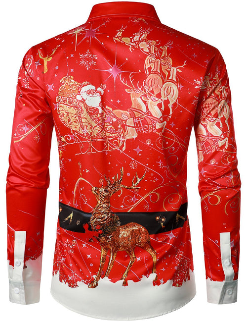 Men's Christmas Themed Top Red Funny Outfit Vacation Button Down Long Sleeve Shirt