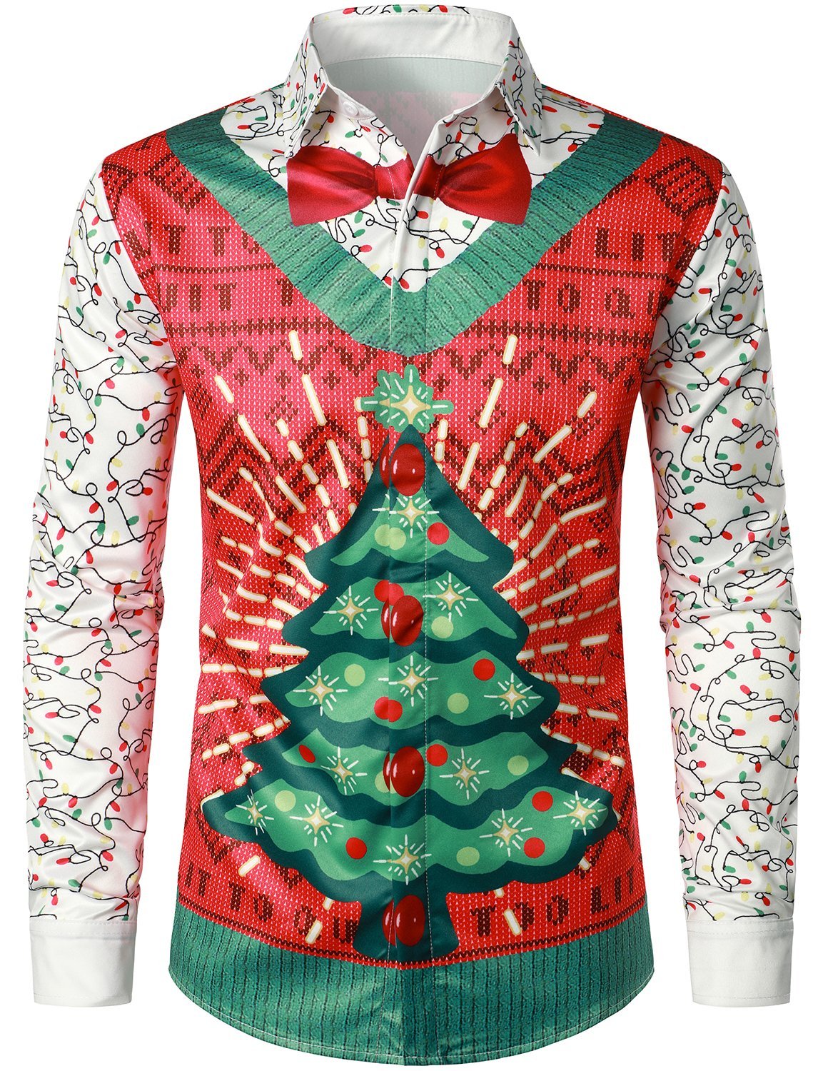 Men's Christmas Tree Xmas Lights Print Regular Fit Long Sleeve Shirt