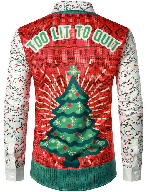 Men's Christmas Tree Xmas Lights Print Regular Fit Long Sleeve Shirt