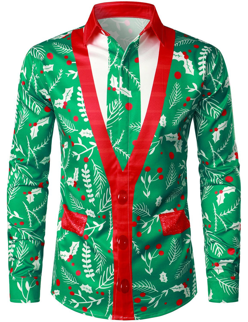 Men's Christmas Print Regular Fit Long Sleeve Shirt