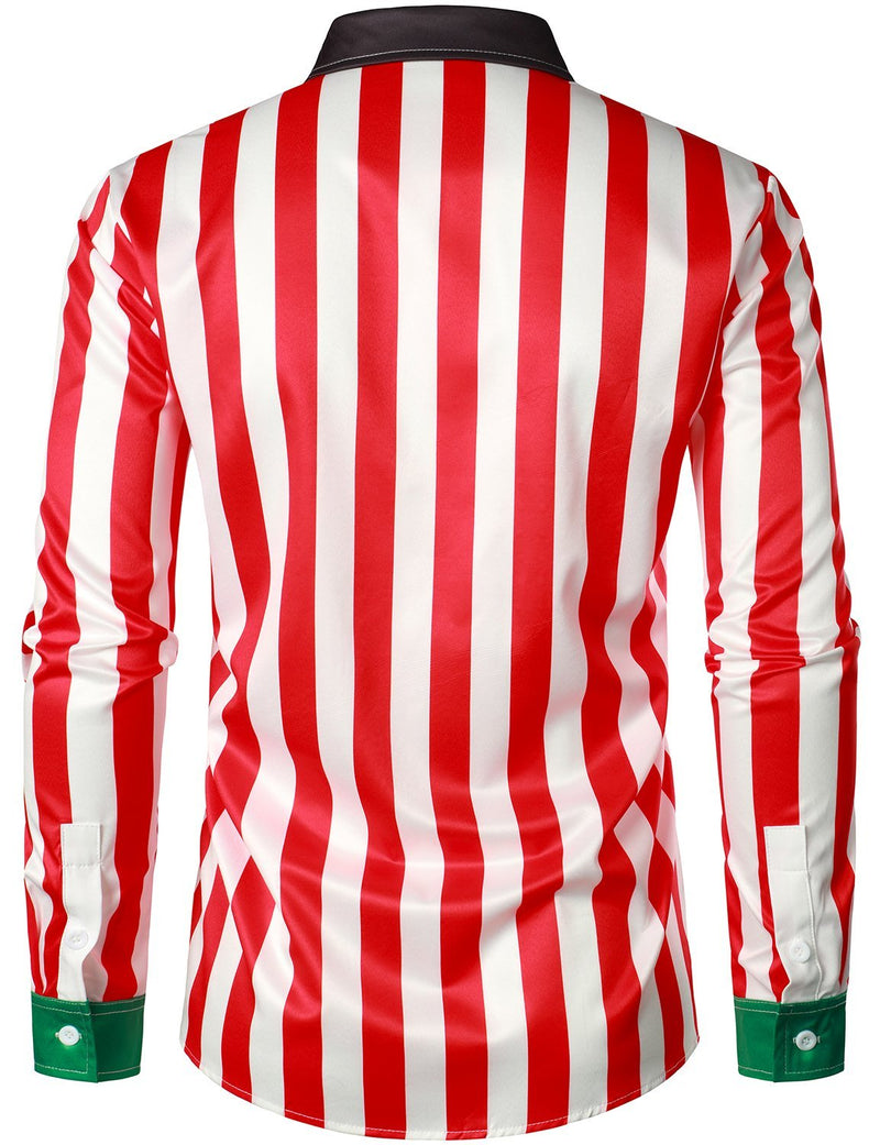 Men's Christmas Regular Fit Red and White Striped Candy Cane Long Sleeve Ugly Funny Shirt