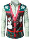 Men's Christmas Santa Claus Snowman Print Regular Fit Long Sleeve Shirt
