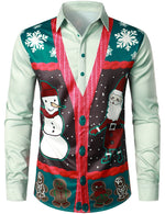 Men's Christmas Santa Claus Snowman Print Regular Fit Long Sleeve Shirt