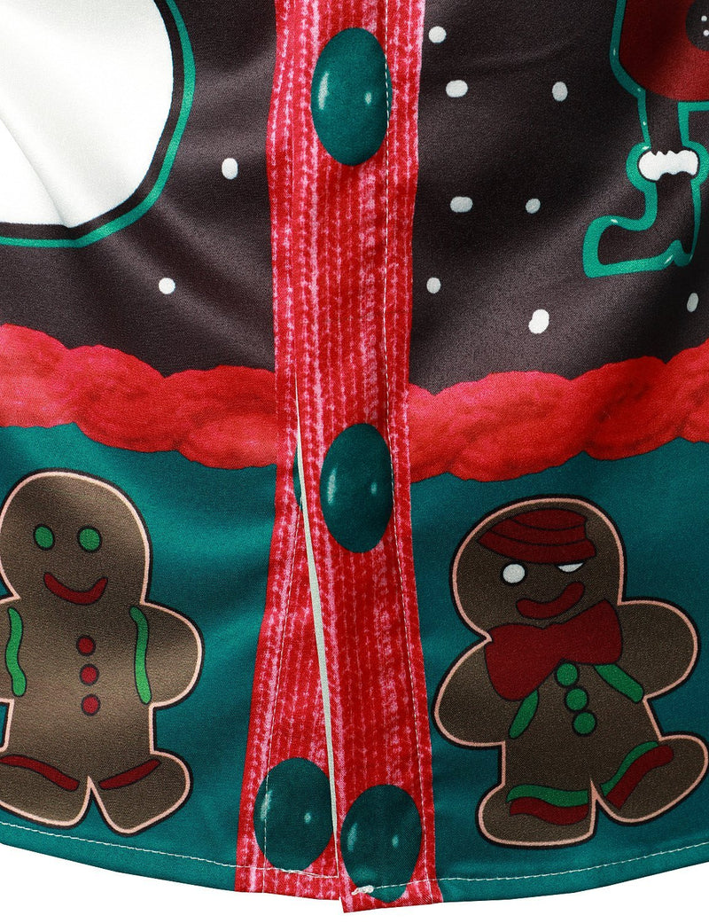 Men's Christmas Santa Claus Snowman Print Regular Fit Long Sleeve Shirt