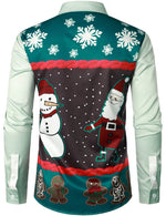 Men's Christmas Santa Claus Snowman Print Regular Fit Long Sleeve Shirt