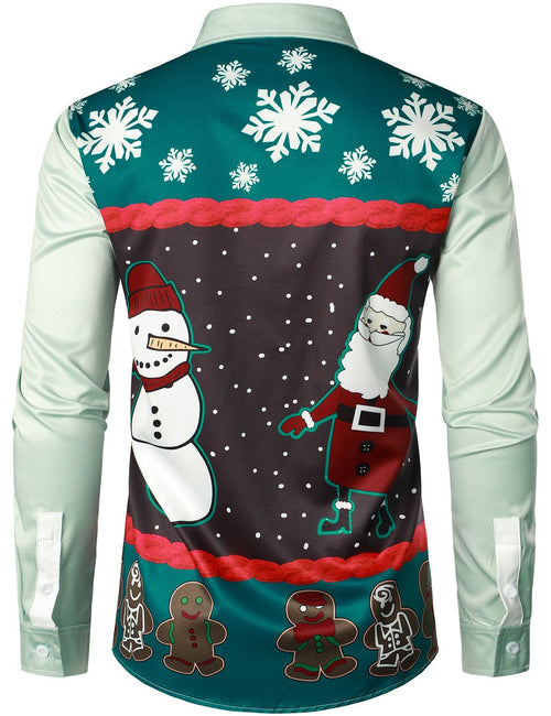 Men's Christmas Santa Claus Snowman Print Regular Fit Long Sleeve Shirt