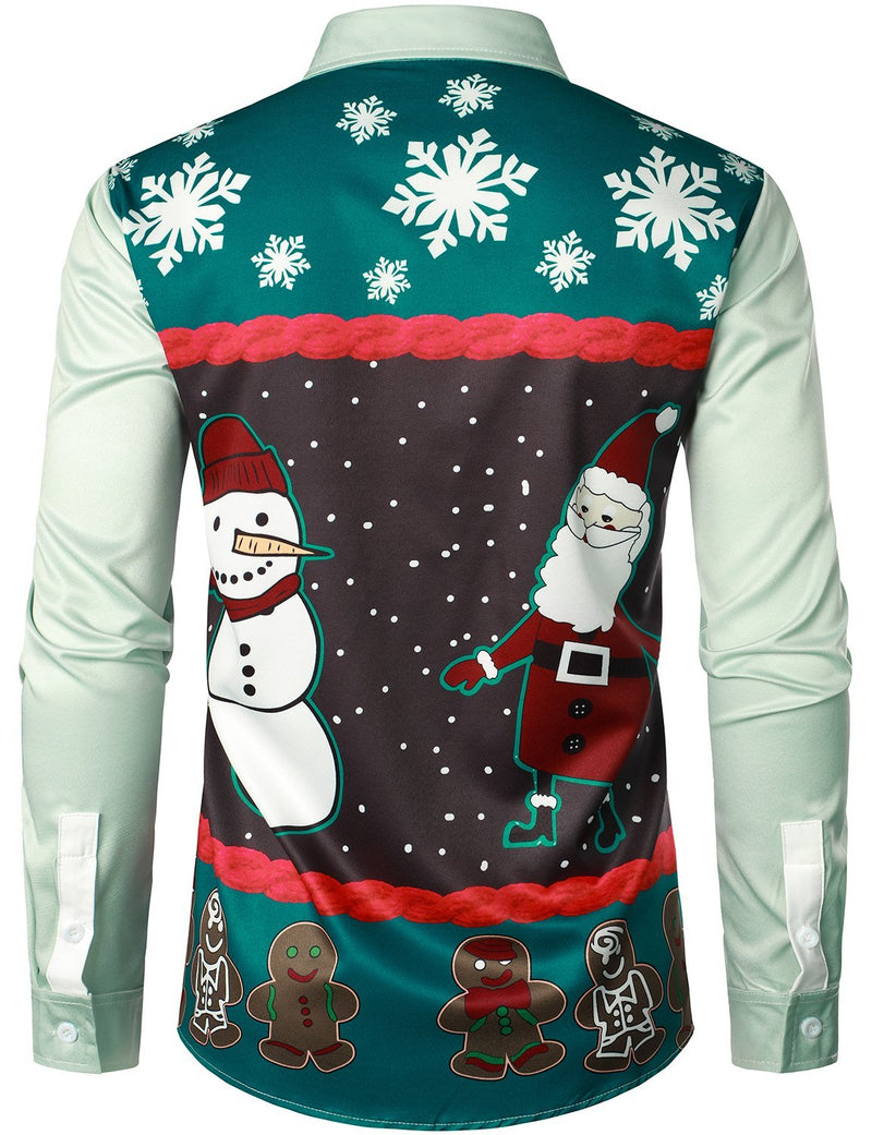 Men's Christmas Santa Claus Snowman Print Regular Fit Long Sleeve Shirt