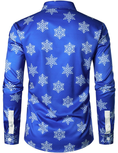 Men's Blue Christmas Print Regular Fit Long Sleeve Shirt