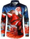 Men's Christmas Santa Claus Funny Print Regular Fit Long Sleeve Shirt