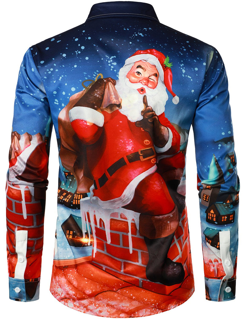 Men's Christmas Santa Claus Funny Print Regular Fit Long Sleeve Shirt