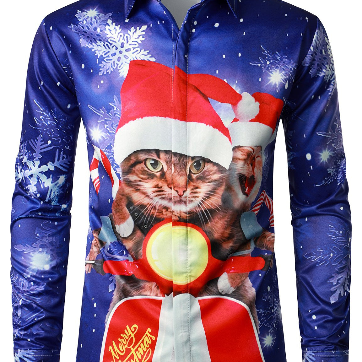Men's Christmas Print Cats Regular Fit Long Sleeve Shirt