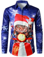 Men's Christmas Print Cats Regular Fit Long Sleeve Shirt