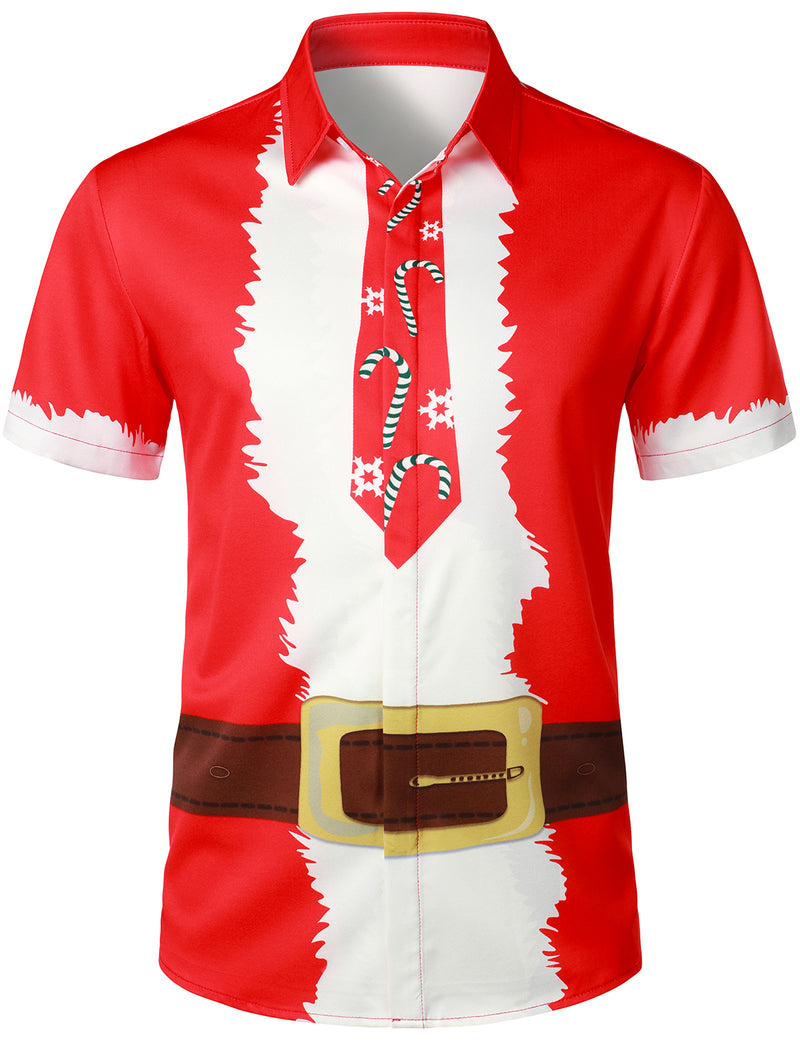 Men's Christmas Funny Santa Claus Xmas Costume Red Short Sleeve Shirt