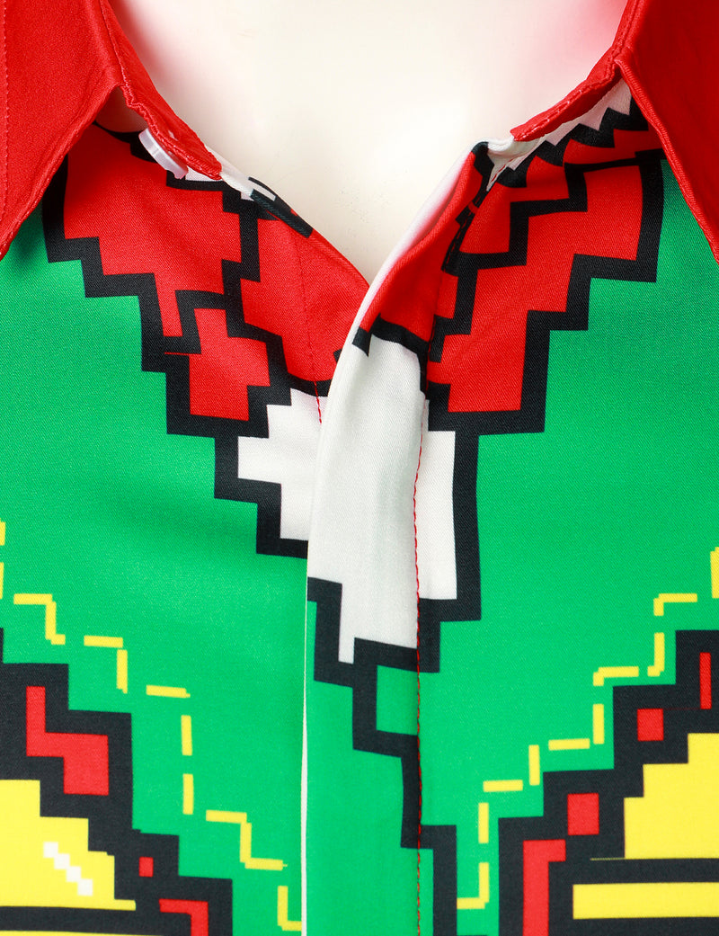 Men's Christmas Party Costume Button Up Ugly Xmas Short Sleeve Shirt