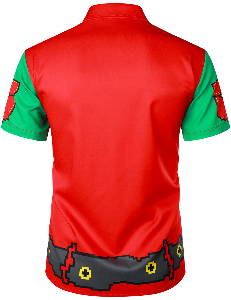 Men's Christmas Party Costume Button Up Ugly Xmas Short Sleeve Shirt
