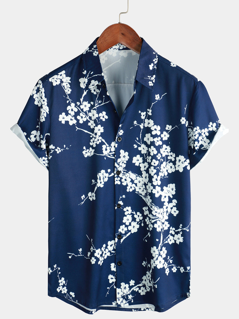 Bundle Of 3 | Men's Floral & Stripe Holiday Summer Print Casual White Beach Short Sleeve Shirts