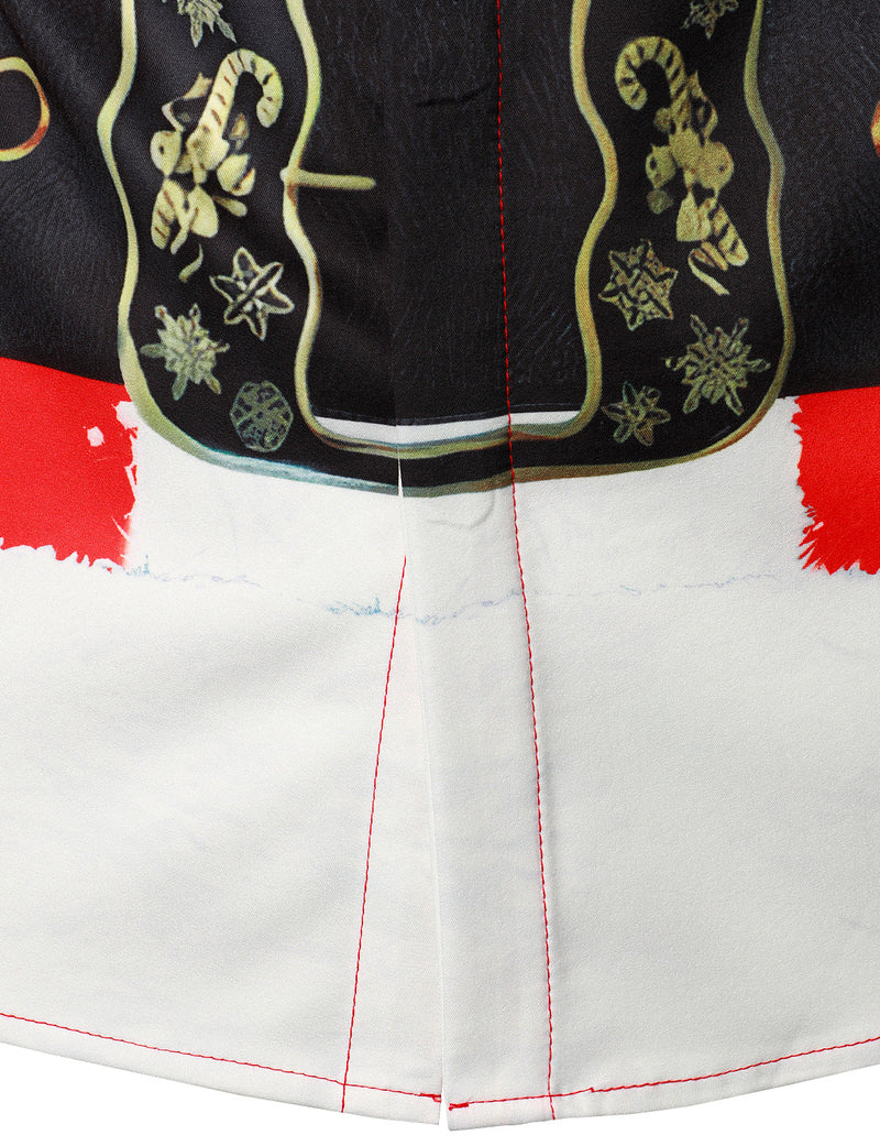 Men's Red Christmas Belt Print Holiday Top Santa Claus Funny Long Sleeve Shirt