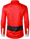 Men's Red Christmas Belt Print Holiday Top Santa Claus Funny Long Sleeve Shirt
