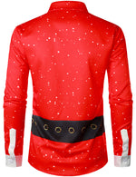 Men's Red Christmas Belt Print Holiday Top Santa Claus Funny Long Sleeve Shirt