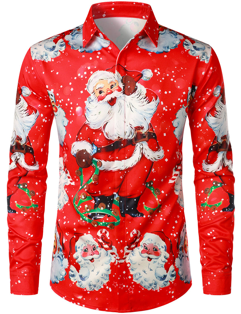 Men's Christmas Themed Santa Claus Xmas Costume Red Funny Long Sleeve Shirt