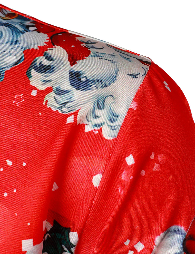 Men's Christmas Themed Santa Claus Xmas Costume Red Funny Long Sleeve Shirt