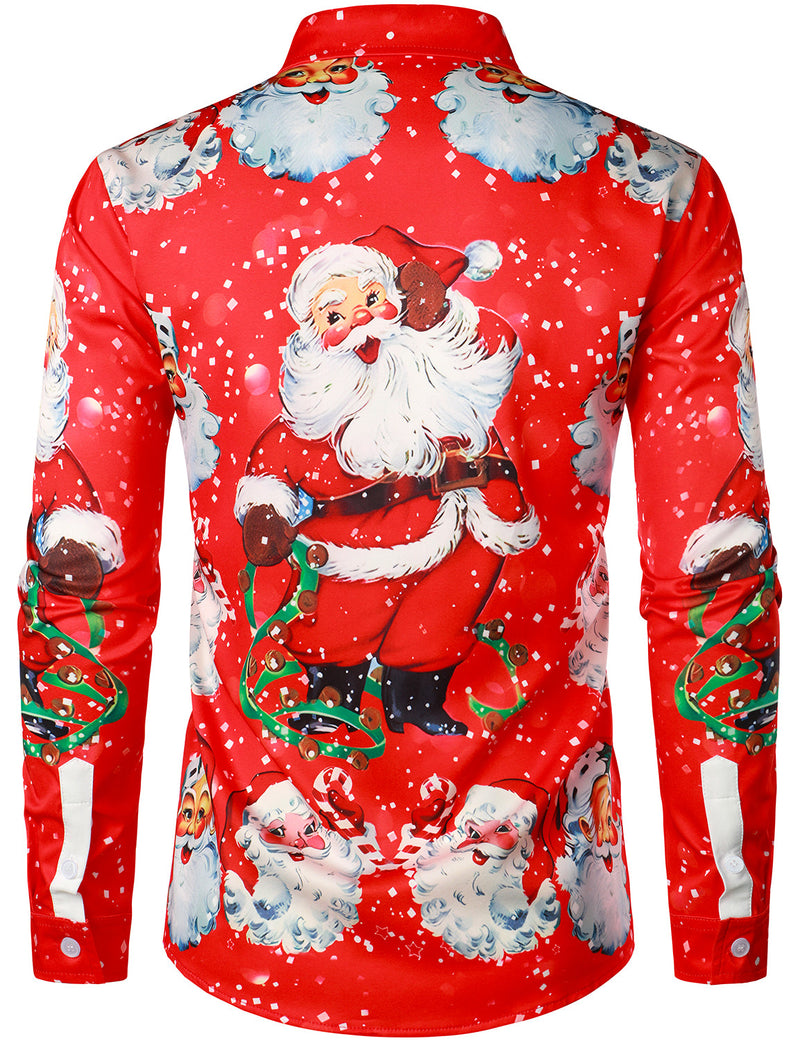 Men's Christmas Themed Santa Claus Xmas Costume Red Funny Long Sleeve Shirt