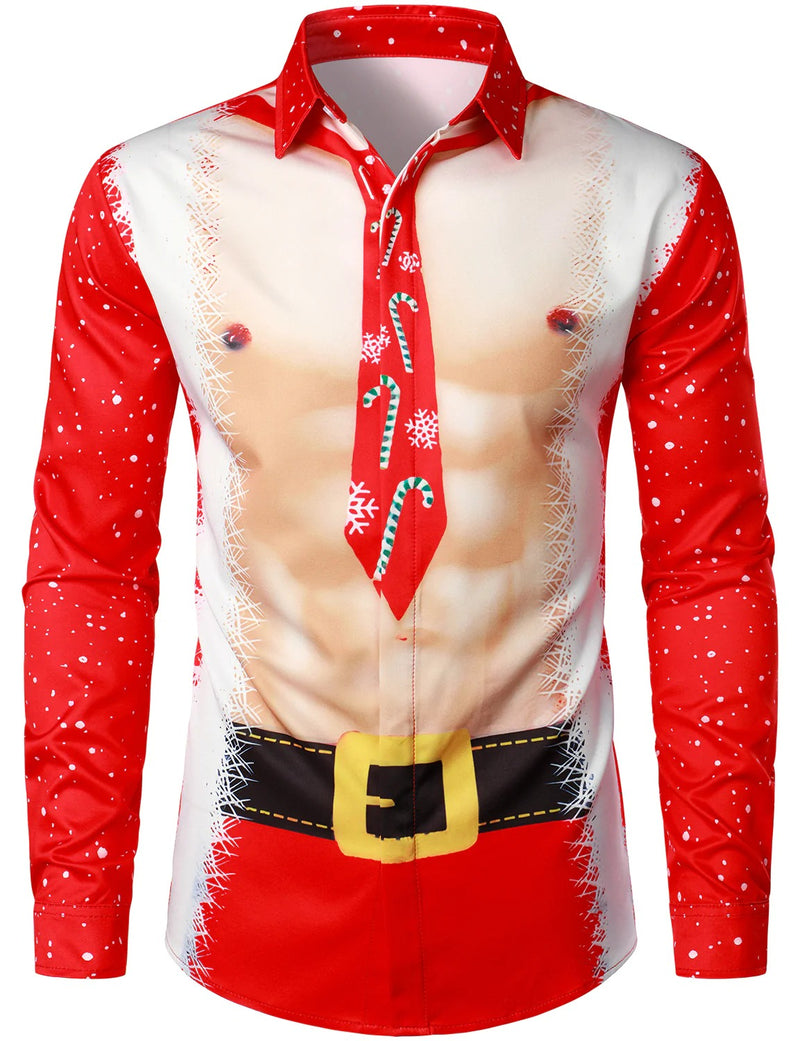 Bundle Of 3|Men's Christmas Print Regular Fit Long Sleeve Shirt