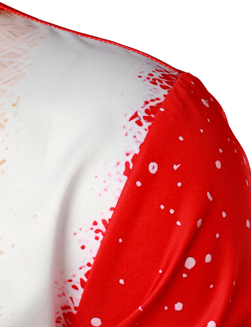 Men's Christmas Themed Santa Claus Muscle Funny Print Costume Red Lapel Long Sleeve Shirt