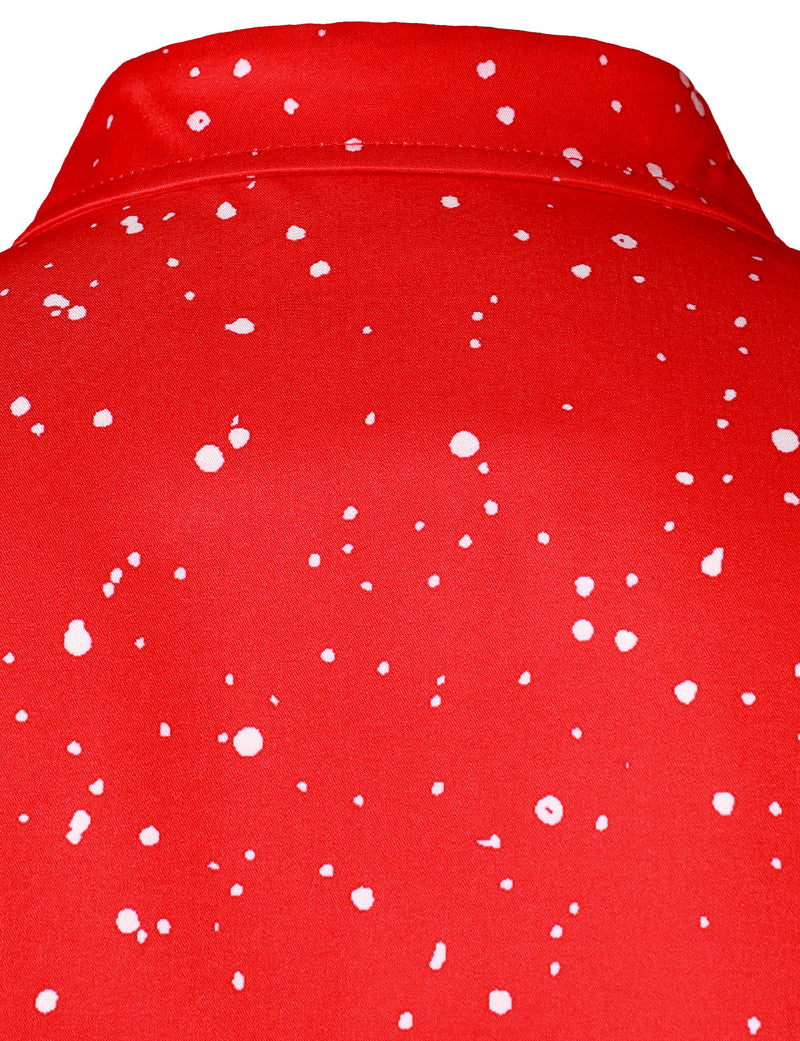 Men's Christmas Themed Santa Claus Muscle Funny Print Costume Red Lapel Long Sleeve Shirt