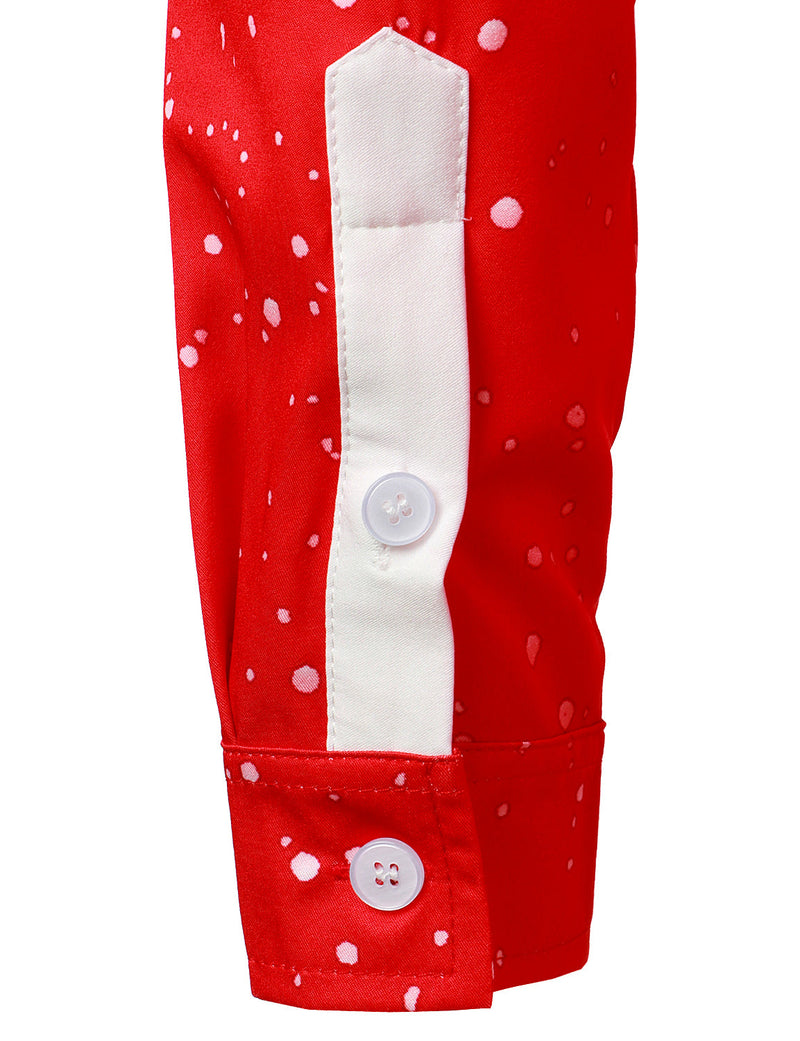 Men's Christmas Themed Santa Claus Muscle Funny Print Costume Red Lapel Long Sleeve Shirt