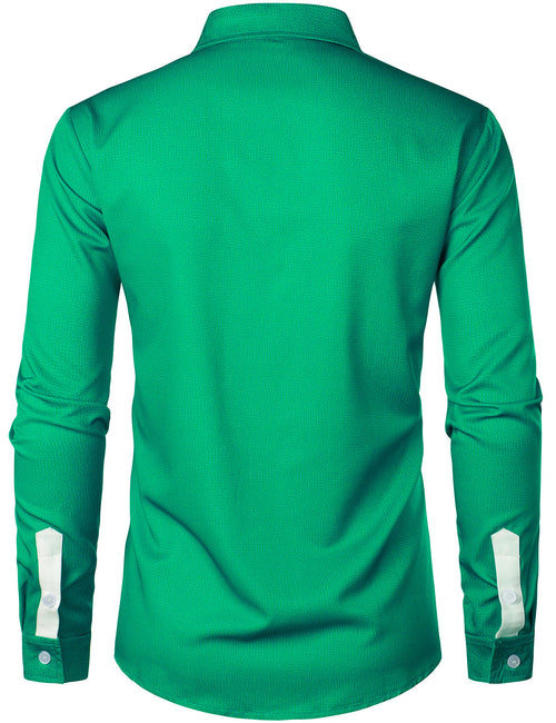 Men's Casual Christmas Outfit Themed Button Up Green Long Sleeve Shirt